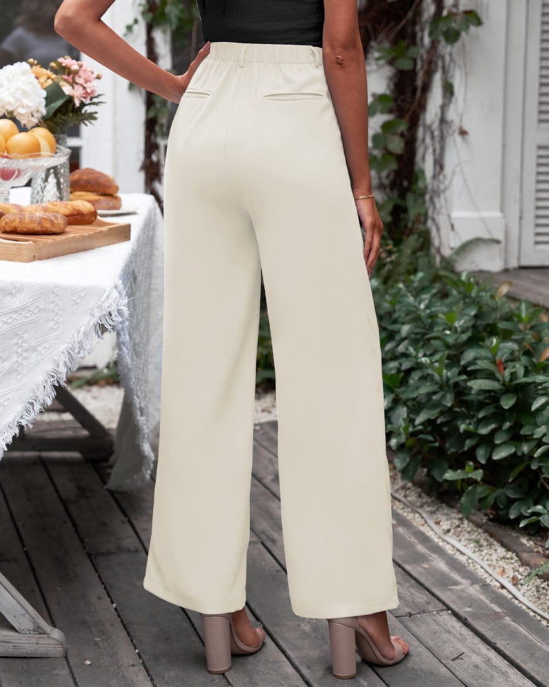 GRAPENT Womens Wide Leg Pants Slacks for Work Professional Ladies Pants with Elastic Waistband Palazzo Pants Old Money Aesthetic Clothing Workwear Petite Color Petite Khaki Size Small Size 4 Size 6 - Image 4