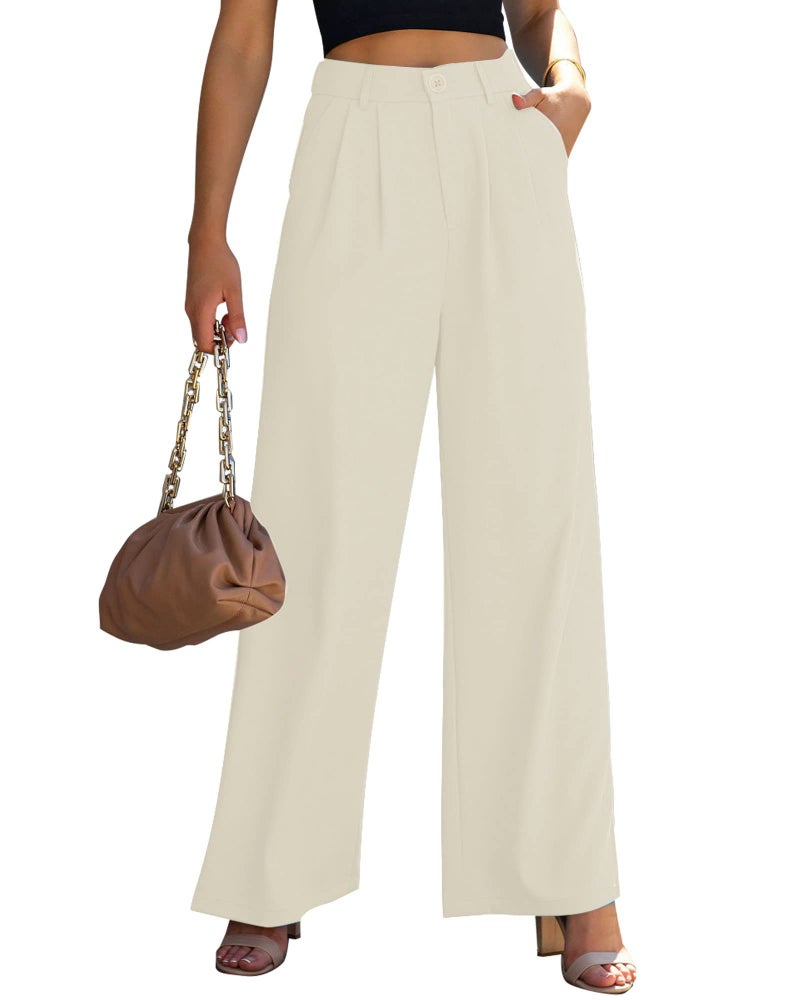 GRAPENT Womens Wide Leg Pants Slacks for Work Professional Ladies Pants with Elastic Waistband Palazzo Pants Old Money Aesthetic Clothing Workwear Petite Color Petite Khaki Size Small Size 4 Size 6 - Image 1
