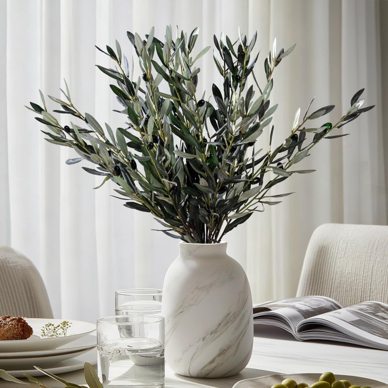 Bailikang 8Pcs Premium Artificial Olive Branches For Vases - Realistic Pu & Silk Faux Greenery Stems  3 Sizes  Bendable Wire Stems  Low Maintenance Home/Office/Holiday Decor(No Vase - Image 1