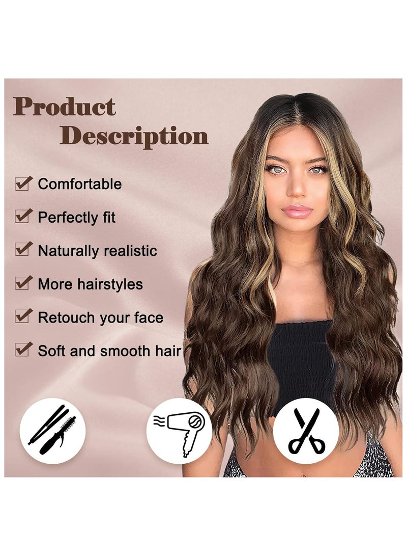 إستيل شعر مستعار طويل بني مختلط أشقر مموج للنساء 26 بوصة الجزء الأوسط مجعد شعر مستعار مموج ذو مظهر طبيعي شعر مستعار صناعي مقاوم للحرارة من الألياف للاستخدام اليومي للحفلات (أشقر بني مختلط) - Image 2