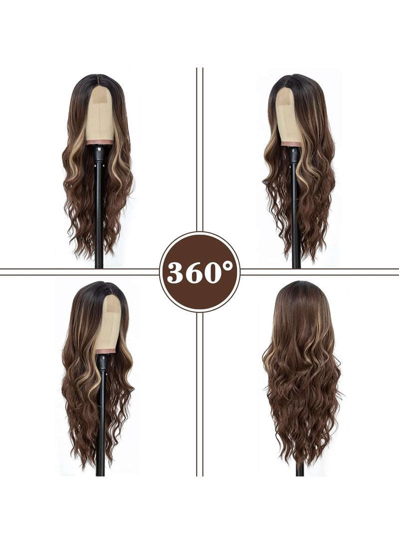 إستيل شعر مستعار طويل بني مختلط أشقر مموج للنساء 26 بوصة الجزء الأوسط مجعد شعر مستعار مموج ذو مظهر طبيعي شعر مستعار صناعي مقاوم للحرارة من الألياف للاستخدام اليومي للحفلات (أشقر بني مختلط) - Image 3