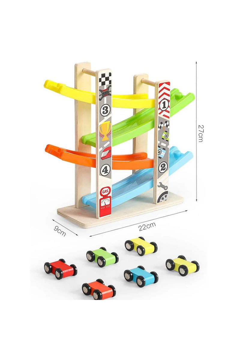 4 Track 4/7 Track Wooden Ramp Racing Toddler Toy Car Set Montessori Educational Toy Game Mini Inerti