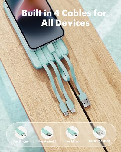 charmast Portable Charger with Built in Cables, Power Bank with Cords Wires, Slim 10000mAh Travel Battery Pack 6 Outputs 3 Inputs 5A Fast Charging for Samsung Google Pixel LG Moto iPhone iPad - Image 2