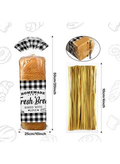 Containlol 100 Pack Bread Bags for Homemade Bread Christmas Clear Plastic Bread Bags with 100 Twist Ties Black Buffalo Plaid Bread Bag Fresh Bread Bag for Rolls and Cookies for Home Bakers and Bakery  - Image 3