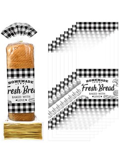Containlol 100 Pack Bread Bags for Homemade Bread Christmas Clear Plastic Bread Bags with 100 Twist Ties Black Buffalo Plaid Bread Bag Fresh Bread Bag for Rolls and Cookies for Home Bakers and Bakery  - Image 1