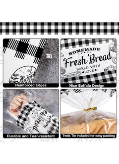 Containlol 100 Pack Bread Bags for Homemade Bread Christmas Clear Plastic Bread Bags with 100 Twist Ties Black Buffalo Plaid Bread Bag Fresh Bread Bag for Rolls and Cookies for Home Bakers and Bakery  - Image 5