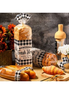 Containlol 100 Pack Bread Bags for Homemade Bread Christmas Clear Plastic Bread Bags with 100 Twist Ties Black Buffalo Plaid Bread Bag Fresh Bread Bag for Rolls and Cookies for Home Bakers and Bakery  - Image 2
