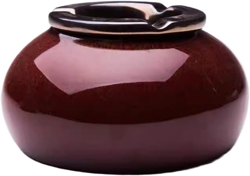 Smokers Ashtrays Office Coffee Table Ceramic Living Room With Lid Personalized Retro Style Ashtray Simple Decoration(Red) - Image 1