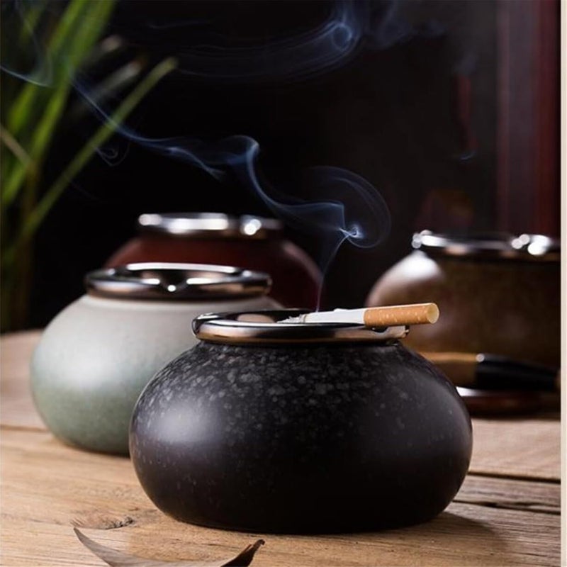 Smokers Ashtrays Office Coffee Table Ceramic Living Room With Lid Personalized Retro Style Ashtray Simple Decoration(Red) - Image 3