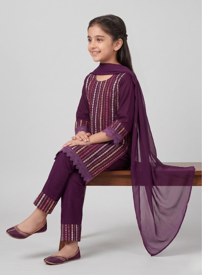 babyqlo طقم كورتا بنطلون مزين للفتيات باللون الأرجواني - Image 4