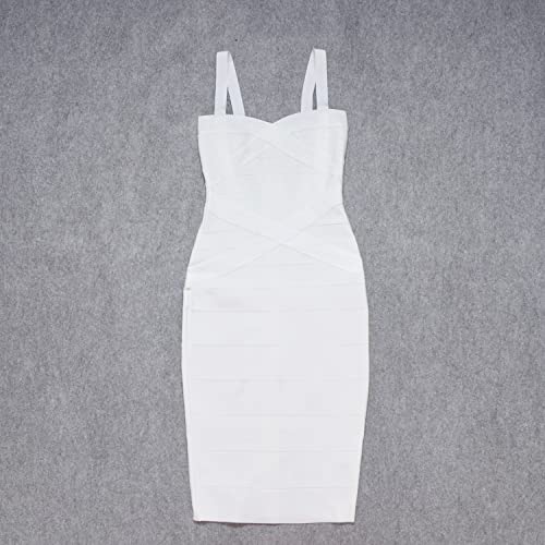 HLBandage Midi-Calf Solid Color Spaghetti Strap Rayon Bandage Dress (M,White) - Image 3