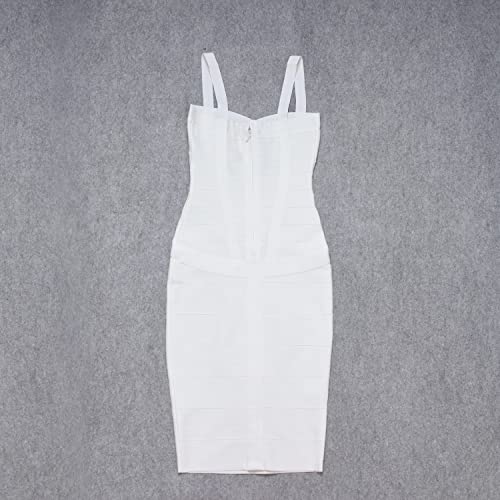 HLBandage Midi-Calf Solid Color Spaghetti Strap Rayon Bandage Dress (M,White) - Image 4