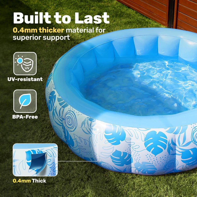 SLOOSH Inflatable Swimming Pool,5.5ft x 20 Inch Full-Sized Blow Up Durable Thickened Luxury Above Ground Family Pool with Comfortable Backrest for Summer Water Party Backyard Garden Lawn,Blue - Image 3