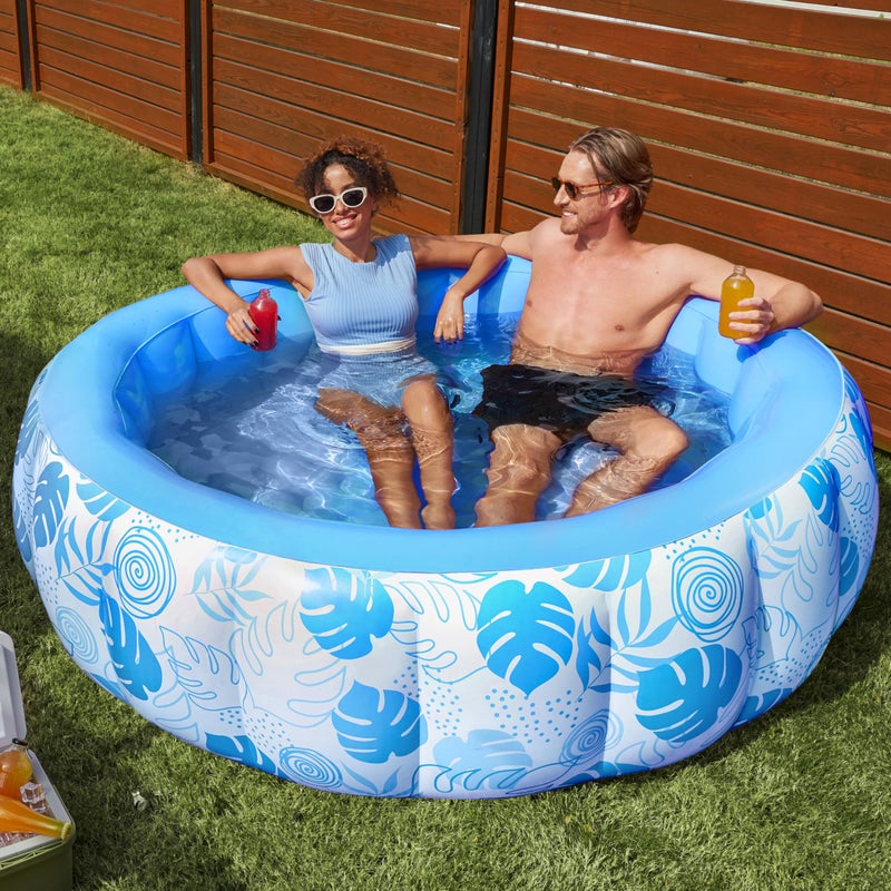 SLOOSH Inflatable Swimming Pool,5.5ft x 20 Inch Full-Sized Blow Up Durable Thickened Luxury Above Ground Family Pool with Comfortable Backrest for Summer Water Party Backyard Garden Lawn,Blue - Image 1