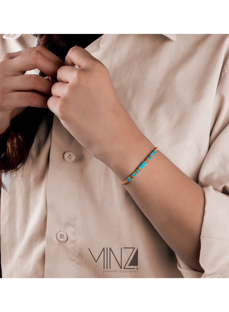 Minza “Darbari” Women’s Bracelet, Italian Gold Beads, Turquoise Jasper & Ebony Wood Bracelet, Adjustable Handmade Bracelet for Women, Jewelry for Casual & Special Occasion. - Image 2