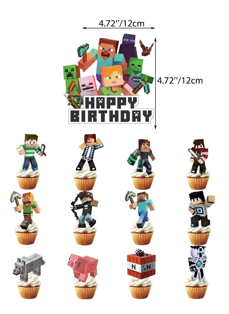 ماين كرافت مجموعة إكليل بالون Minecraft Pixels مع لافتة عيد ميلاد سعيد ، كعكة توبر ، مثالية للتخرج استحمام الطفل عيد ميلاد حفلة توديع العازبة الخلفية الديكور ، مناسبة للداخلية والخارجية - Image 3
