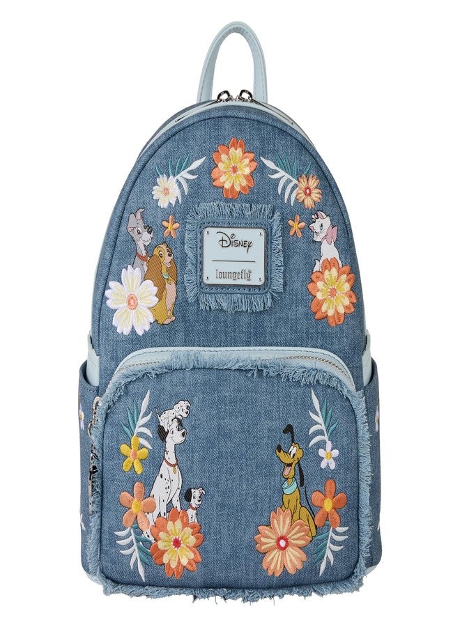Loungefly Disney Dogs & Cats Faux Denim Fringe Mini Backpack - Image 1
