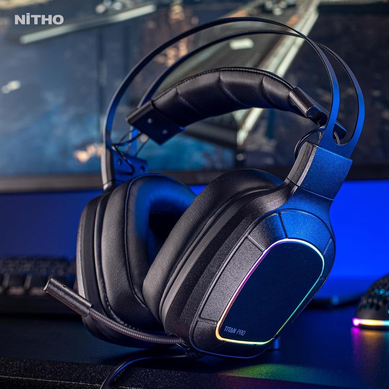 NITHO Titan PRO 7.1 Surround Gaming Headset with Cardioid Microphone for PS5, PS4, PC, Laptop, Over-Ear Stereo Wired Gaming Headphones with RGB LED Light, 3.5 mm Audio Jack, 50 mm Drivers - Black - Image 3