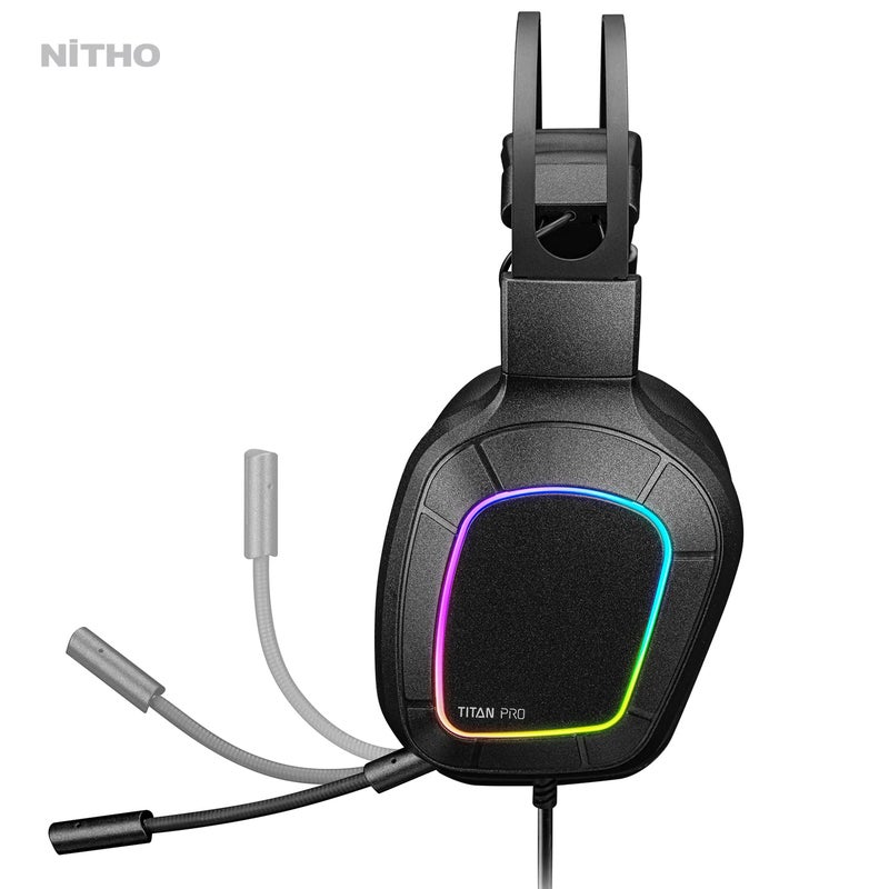 NITHO Titan PRO 7.1 Surround Gaming Headset with Cardioid Microphone for PS5, PS4, PC, Laptop, Over-Ear Stereo Wired Gaming Headphones with RGB LED Light, 3.5 mm Audio Jack, 50 mm Drivers - Black - Image 2