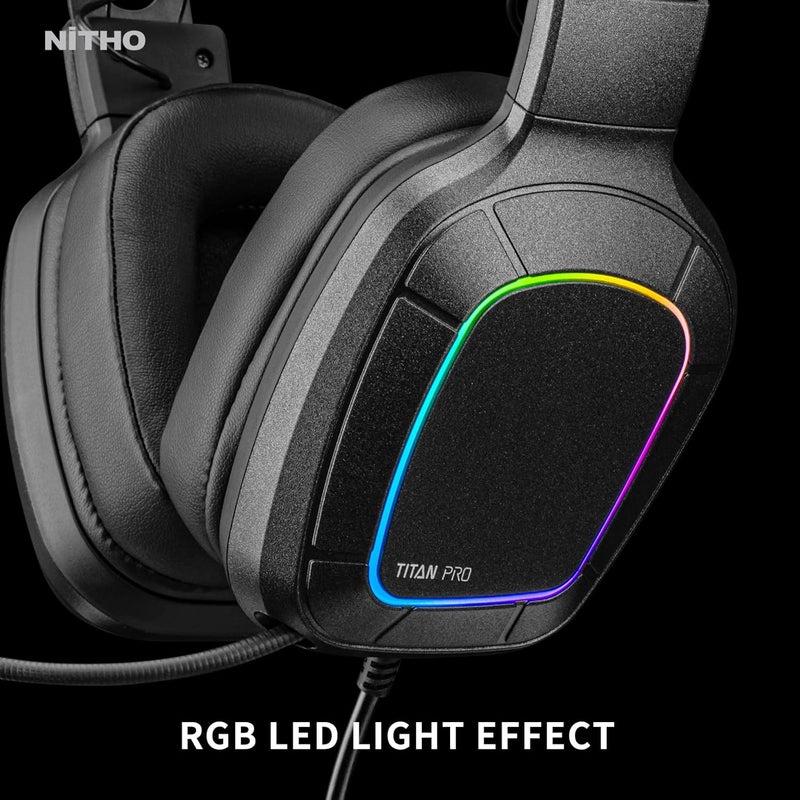 NITHO Titan PRO 7.1 Surround Gaming Headset with Cardioid Microphone for PS5, PS4, PC, Laptop, Over-Ear Stereo Wired Gaming Headphones with RGB LED Light, 3.5 mm Audio Jack, 50 mm Drivers - Black - Image 4