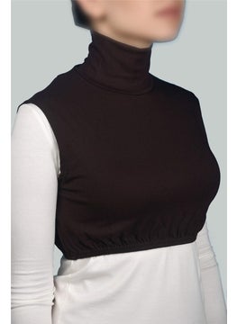 Altobeh Zero Sleeve Turtleneck Full Neck Lycra Combed Cotton Women's Half Bodysuit - Dark Brown  - Image 2