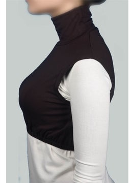 Altobeh Zero Sleeve Turtleneck Full Neck Lycra Combed Cotton Women's Half Bodysuit - Dark Brown  - Image 3