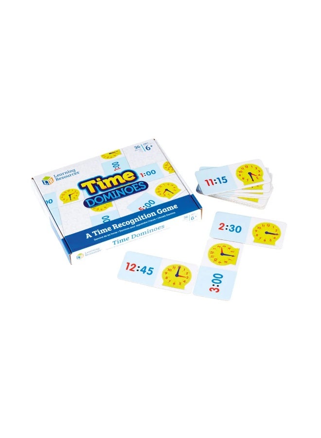 ليرننج ريسورسز موارد التعلم - لعبة دومينو الوقت، لعبة إخبار الوقت مع الساعات الرقمية والتناظرية، تتضمن 36 دومينو ودليل الأنشطة، تُعلّم تنسيقات 12 و24 ساعة، للأعمار من 6 سنوات فما فوق - Image 1