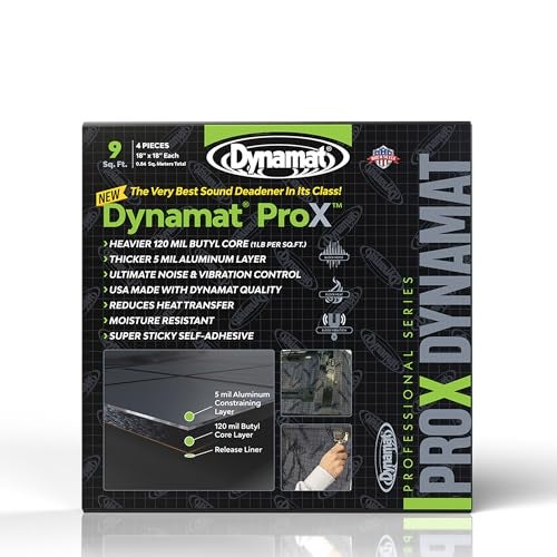 Dynamat Prox Sound Deadening Car Insulation – Professional, Extra-Thick Noise Dampening for Floor, Doors, Panels, Hood or Trunk – Easy Self Adhesive Install – Made in USA – 4 Sheets 18”x18”, 9 sq ft - Image 1