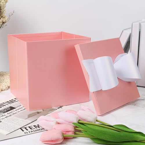 BIOBROWN Medium Gift Boxes with Lids for Presents 9x9x9 Inches Pink Collapsible Gift Box for Valentines Day Birthday Wedding Baby Shower Party Any Occasion - Image 3
