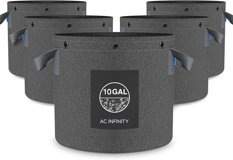 AC Infinity Heavy Duty Fabric Pots, 10 Gallon Aeration Reusable Grow Bags 5-Pack with 500G Thick Nonwoven Fabric and Multi-Purpose Rings, for Low Stress Plant Training Fruits, Vegetables, and Flowers - Image 1