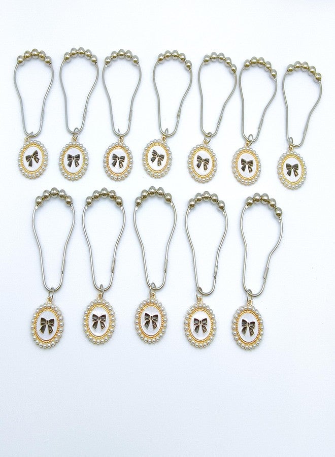 12pcs Bow Shower Curtain Hooks Rings, Zinc Alloy Bow with Resin Pearl Pendant Home Shower Curtain Rings Decor Accessories - Image 4