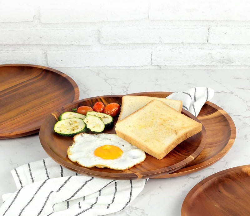 FANICHI Wooden plates set of 411inch Dinner Plates Acacia Round Wood Plates Unbreakable Classic Plates Easy Cleaning  Lightweight for Dishes Snack Dessert Housewarming Christmas Gift - Image 2
