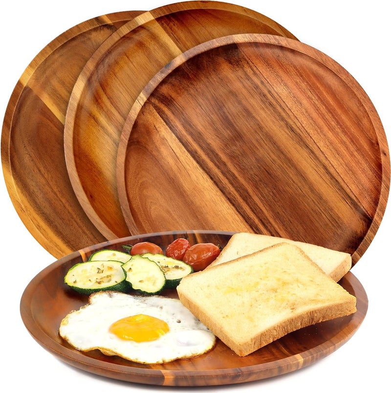 FANICHI Wooden plates set of 411inch Dinner Plates Acacia Round Wood Plates Unbreakable Classic Plates Easy Cleaning  Lightweight for Dishes Snack Dessert Housewarming Christmas Gift - Image 1