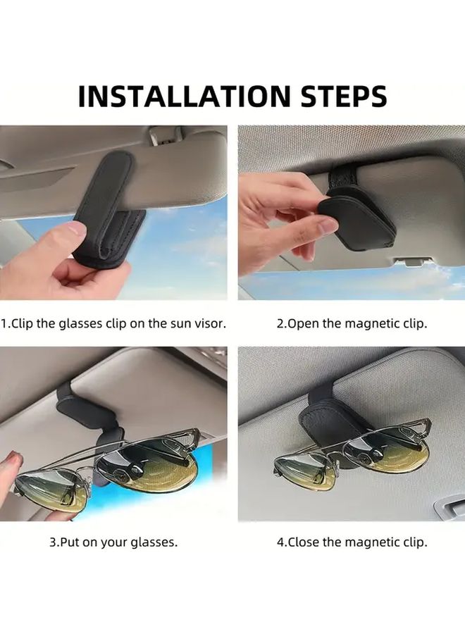 Brown Magnetic Car Visor Glasses Holder PU Leather Clip with Easy Access - Image 5