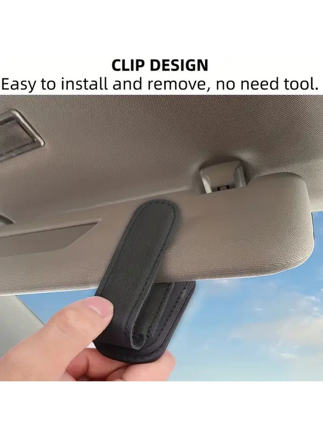 Brown Magnetic Car Visor Glasses Holder PU Leather Clip with Easy Access - Image 4