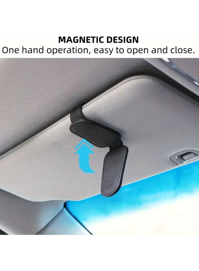 Brown Magnetic Car Visor Glasses Holder PU Leather Clip with Easy Access - Image 3