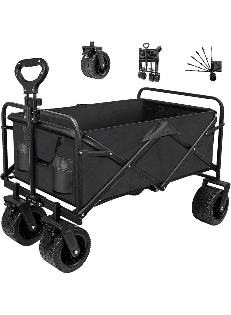 DubaiGallery Heavy-Duty Large Folding Wagon Cart with 360° All-Terrain Big Wheels, 300 kg Capacity, Adjustable Handle, Aluminum Alloy Frame – Portable Utility Trolley for Beach, Camping, Shopping, and Outdoor Use - Image 2