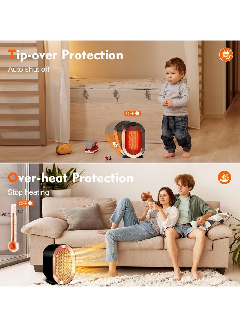 أوريون ماكس مدفأة كهربائية محمولة بقوة 1200 واط، مدفأة سيراميك PTC هادئة مع إعدادين للحرارة، تسخين سريع، حماية من الانقلاب والسخونة الزائدة للمنزل أو المكتب أو غرفة النوم - Image 5