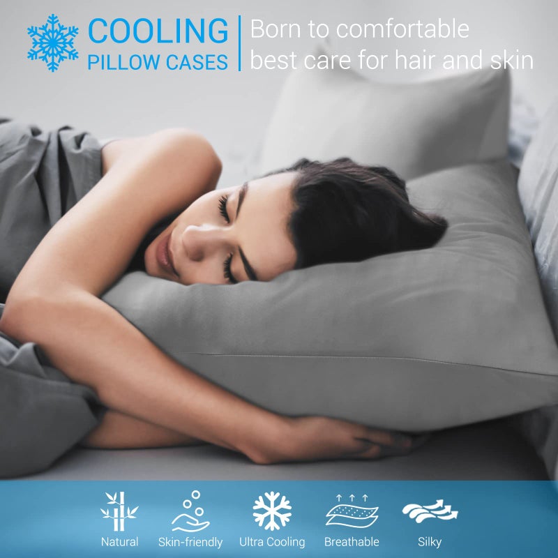 Avolare Cooling Pillow Cases  2 Pack Arc-Chill Q-max>0.5 Cool King Size Summer Pillow Cover for Hair Skin  Soft Silky 20"" x 36"" Stain Pillowcase Protector with Zipper - Gray - Image 3