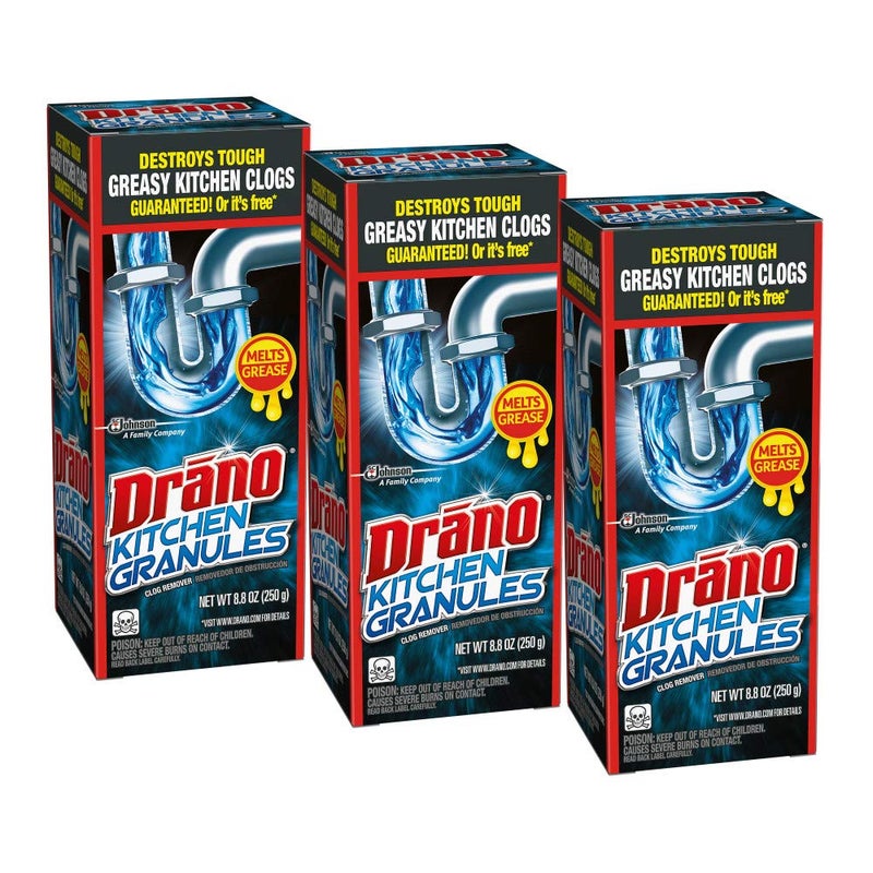 Drano Kitchen Granules Drain Clog Remover and Cleaner, Unclogs Blockage from Grease or Cooking Oil, 8.8 oz (Pack of 3) - Image 1