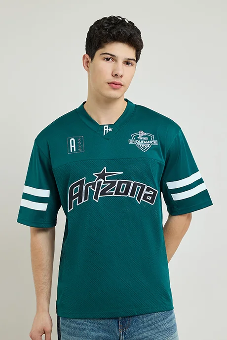 أر أند بي Printed Jersey T-Shirt with V-Neck and Short Sleeves