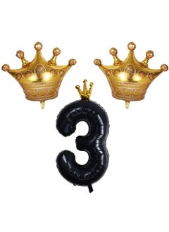 SAVITA 40 Inch Number Balloon with Crown, Foil Balloons Numbers & 29 Inch Large Gold Crown Helium Balloon Numbers for Birthdays Party Celebration Decoration (Black, 3)  - Image 1