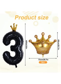 SAVITA 40 Inch Number Balloon with Crown, Foil Balloons Numbers & 29 Inch Large Gold Crown Helium Balloon Numbers for Birthdays Party Celebration Decoration (Black, 3)  - Image 2