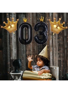 SAVITA 40 Inch Number Balloon with Crown, Foil Balloons Numbers & 29 Inch Large Gold Crown Helium Balloon Numbers for Birthdays Party Celebration Decoration (Black, 3)  - Image 3