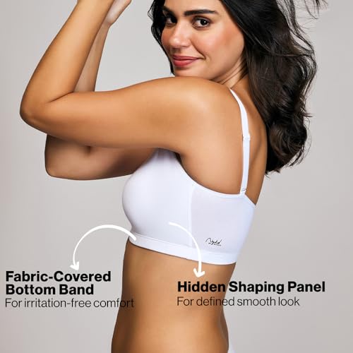 NYKD (NYB165 Cotton Non Padded & Non Wired Full Coverage Slip On T-Shirt Bra for Women | Easy Breezy Soft Fabric with Hidden Shaper Sling for No Side Bulge & Detachable Strap - White - Image 3