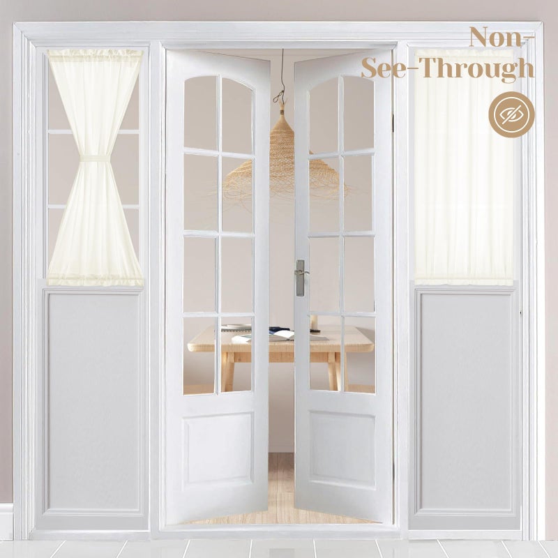 HOMEIDEAS HOMEIDEAS Non-See-Through Sidelight Curtains for Front Door 2 Panels  Privacy Semi Sheer French Door Window Curtains  Rod Pocket Light Filtering Curtains with Tieback  (Ivory  26W X 40L) - Image 1