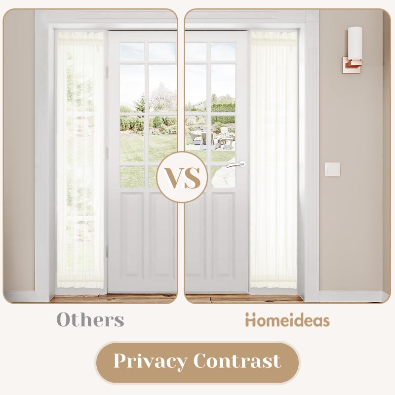 HOMEIDEAS HOMEIDEAS Non-See-Through Sidelight Curtains for Front Door 2 Panels  Privacy Semi Sheer French Door Window Curtains  Rod Pocket Light Filtering Curtains with Tieback  (Ivory  26W X 40L) - Image 2