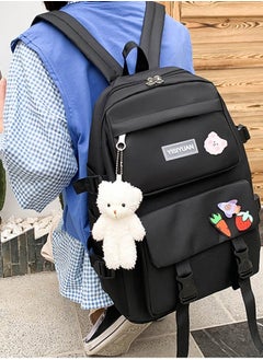 Joychic 5-Piece Canvas Large Capacity School Backpack Set Multifunction Brief Bookbag with Pencil Pouch for Middle High College Students Black  - Image 3