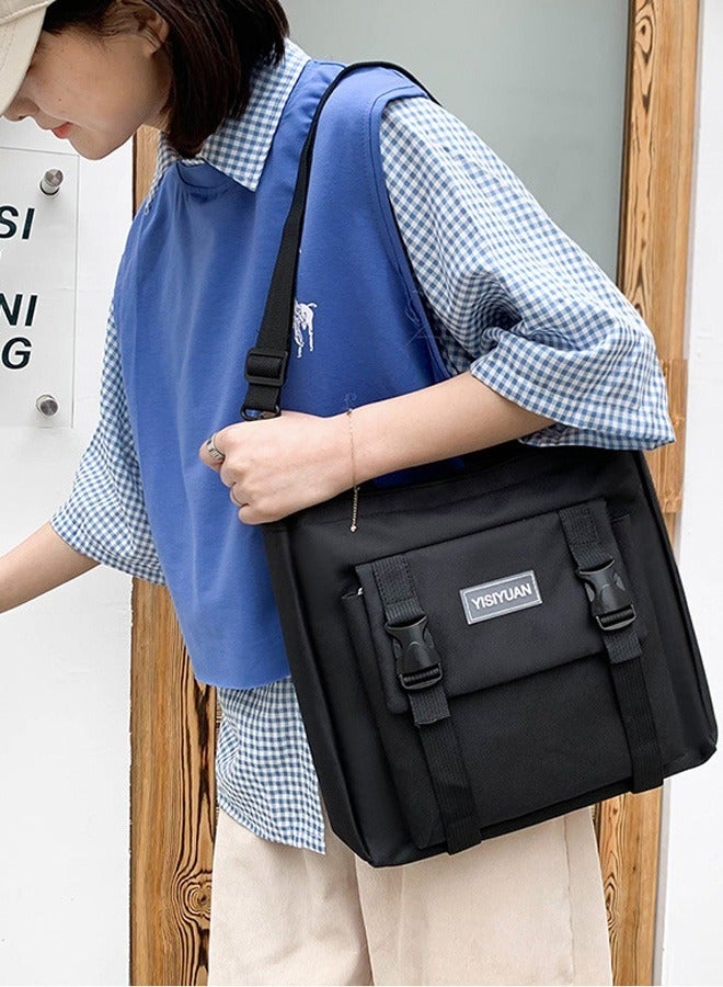 Joychic مجموعة حقيبة ظهر مدرسية من القماش بسعة كبيرة مكونة من 5 قطع متعددة الوظائف مع حقيبة أقلام للطلاب في المرحلة المتوسطة والثانوية والكليات باللون الأسود - Image 5