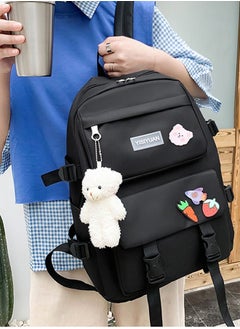 Joychic 5-Piece Canvas Large Capacity School Backpack Set Multifunction Brief Bookbag with Pencil Pouch for Middle High College Students Black  - Image 4